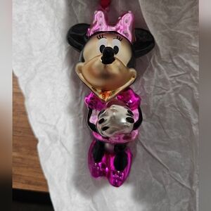 Disney Minnie Mouse Mouth Blown Glass Christmas Ornaments Pink Minnie